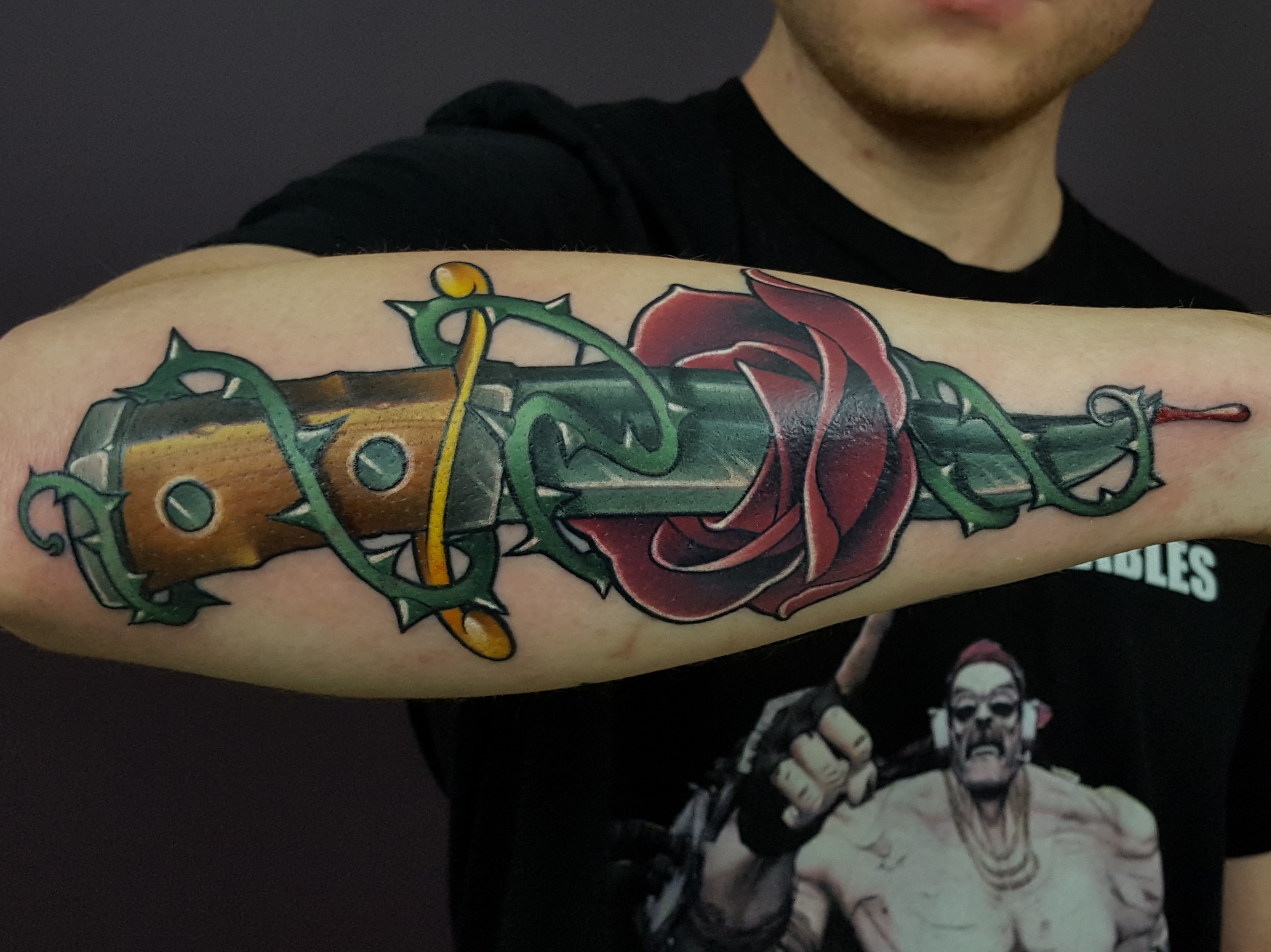 Rose and Dagger Tattoo made by CT tattoo artist Cracker Joe Swider